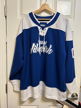 Jiberish Embroidered L Blue and White Hockey Jersey with 05